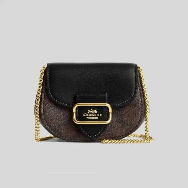 Coach Morgan Card Case On A Chain In Signature Canvas Brown Black CK439 With OG Box & Dust Bag*