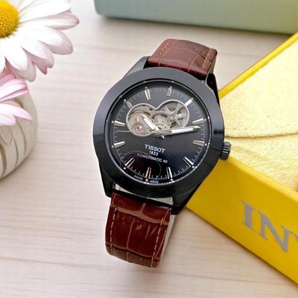 TISSOT BLACK DIAL BROWN STRAP