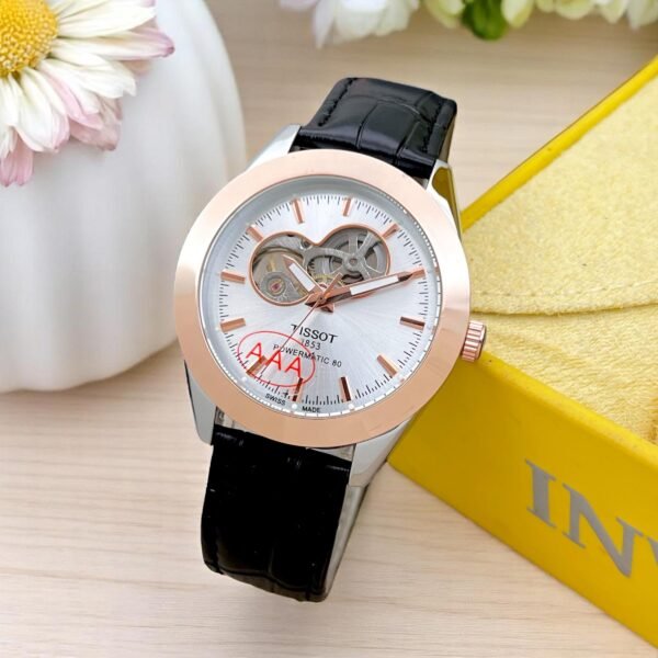 TISSOT WHITE DIAL ROSEGOLD OUTER RING BLACK STRAP
