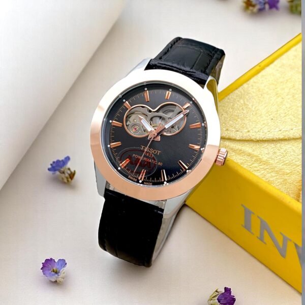 TISSOT BLACK DIAL ROSEGOLD OUTER RING BLACK STRAP