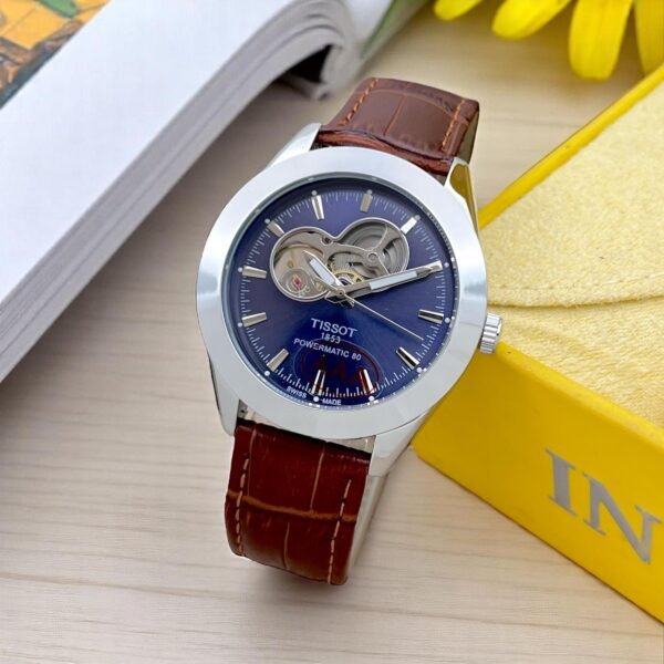 TISSOT BLUE DIAL SILVER OUTER RING BROWN STRAP