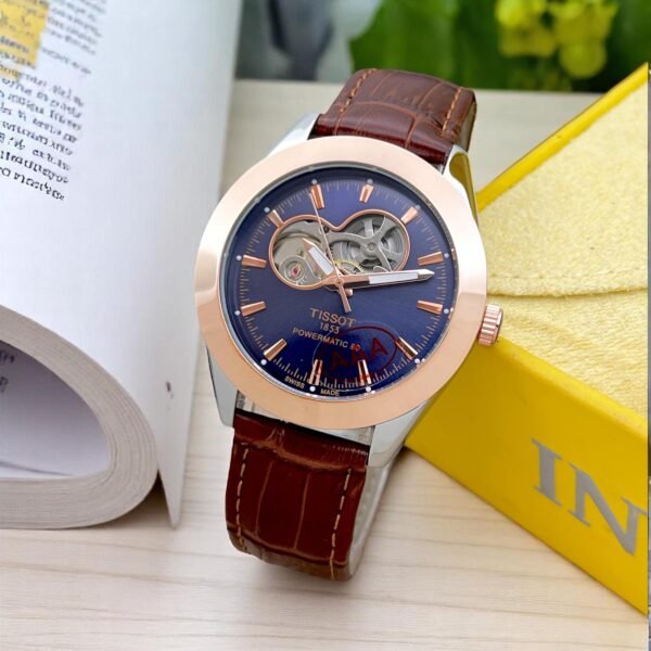 TISSOT BLUE DIAL ROSEGOLD OUTER RING BROWN STRAP