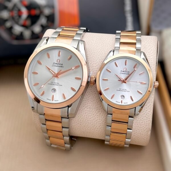 OMEGA COUPLE WATCH SILVER AND GOLD (WHITE DIAL)