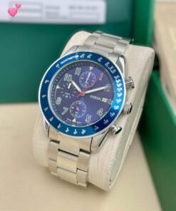 FOSSIL STAINLESS STEEL ANALOG BLUE DIAL SILVER BAND