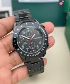 FOSSIL STAINLESS STEEL ANALOG BLACK DIAL BLACK BAND