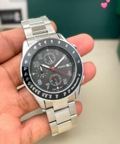 FOSSIL STAINLESS STEEL ANALOG BLACK DIAL SILVER BAND