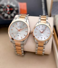 OMEGA COUPLE WATCH SILVER AND GOLD (WHITE DIAL)