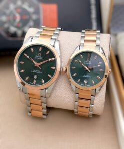 OMEGA COUPLE WATCH GREEN DIAL (SILVER AND GOLD)