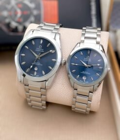 OMEGA COUPLE WATCH SILVER (BLUE DIAL)