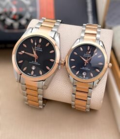 OMEGA COUPLE WATCH BLACK DIAL (GOLD AND SILVER)