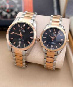 OMEGA COUPLE WATCH BLACK DIAL (GOLD AND SILVER)