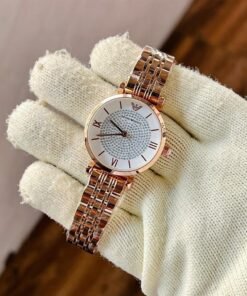 Armani Rosegold Diamond White Dial Ladies Watch