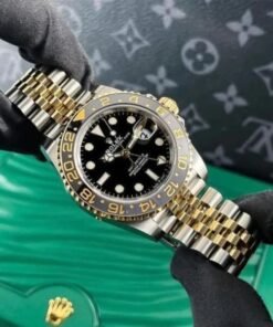 ROLEX GMT MASTER GOLD SILVER BLACK METAL WATCH (WITH OG BOX)